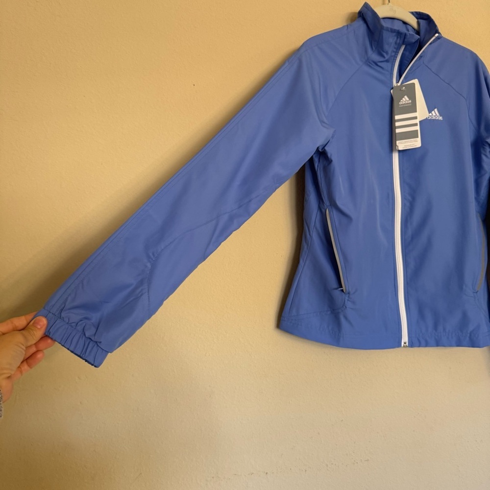 Adidas Wind Jacket Womens S Full Zip Light Blue Training Fitness Windbreaker $50